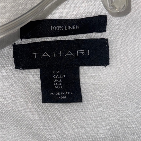 TAHARI White Linen Tunic Top Button Side Boho Laganlook Beach Summer Classic L - Picture 8 of 9